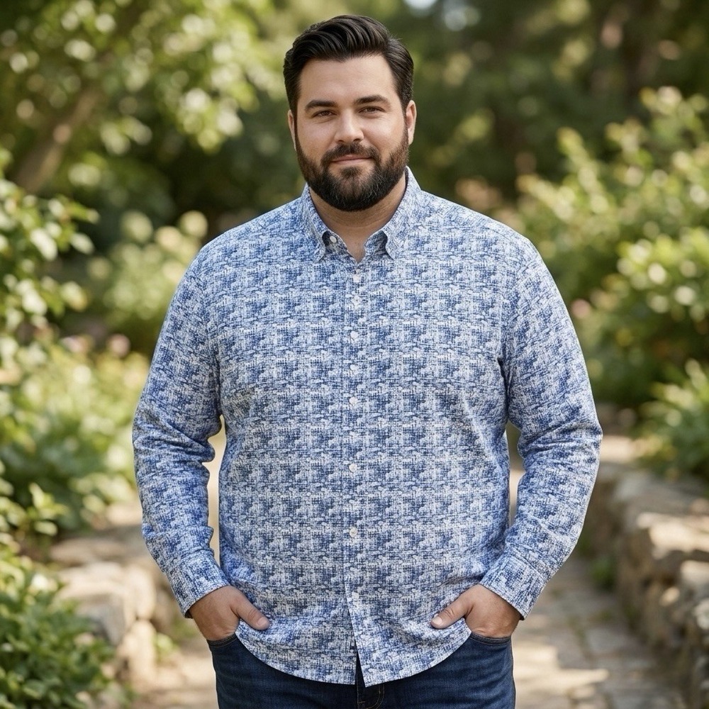 Cremieux Premium Denim Men's Blue Abstract Pattern Button Down Shirt 3XB Stretch